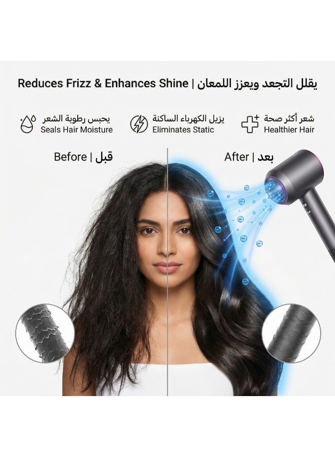 كويك مجفف شعر - مجفف شعر احترافي بقوة 1600 واط بتقنية الأيونات وتجفيف سريع منخفض الضوضاء مع حامل جداري للاستخدام المنزلي والسفر - Image 2